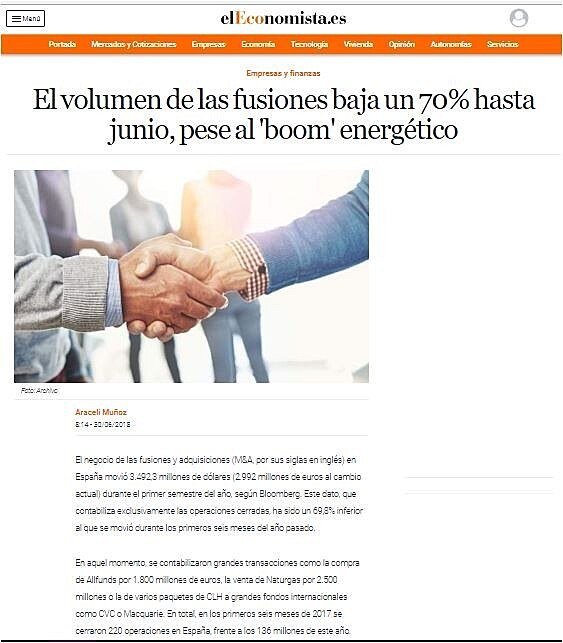 El volumen de las fusiones baja un 70% hasta junio, pese al 'boom' energtico